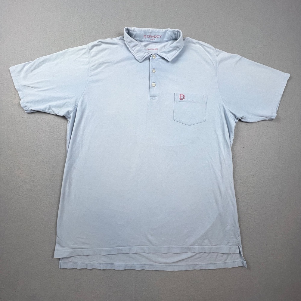 B. Draddy Polo Shirt Mens L Blue Pima Cotton Stretch Pocket Golf Classic Prep
